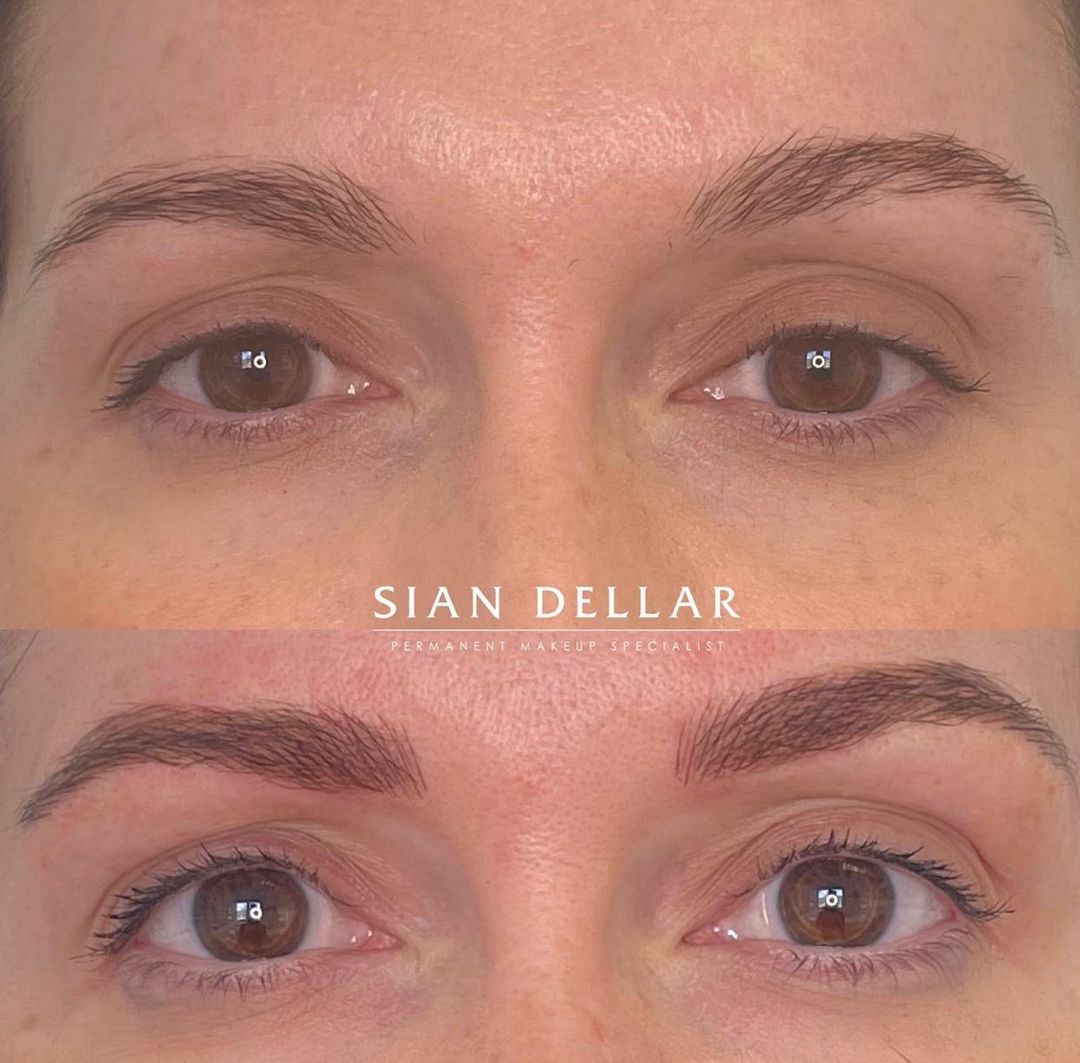 Enhancing brow arch and thickness with microblading before and after of brow arch enhancement